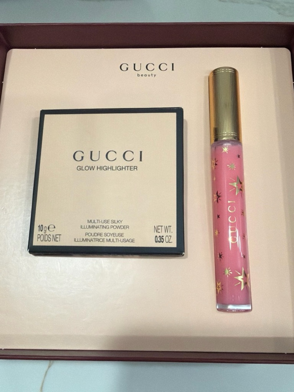 Gucci Glow Highlighter & Pink Lip Gloss Duo - Pink and Gold Accents